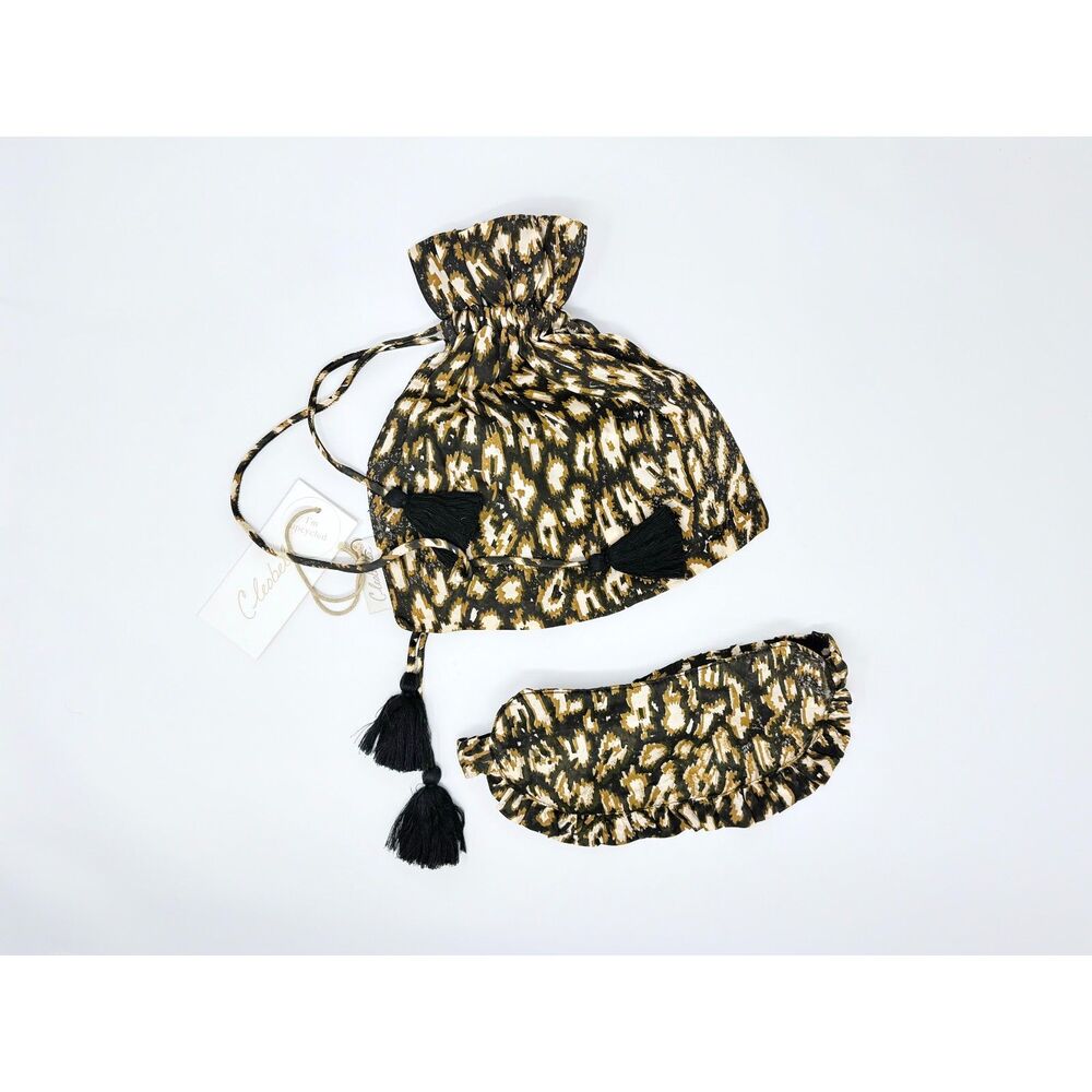 NWT Cleobella Eye Mask Set (Mask & Tassel Trim Bag) in Celestial Block Print